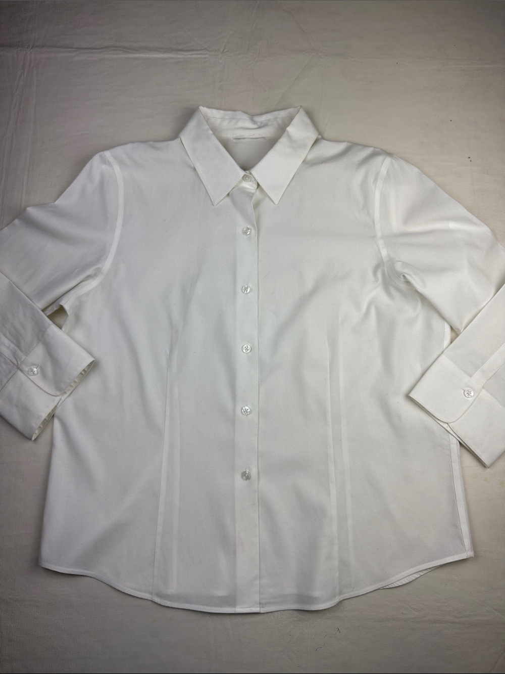 Women's White Fitted Button-Down 3/4 Sleeve Shirt Classic Collar Size XL